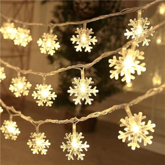 Christmas snowflake string lights 20ft 40 LED battery operated indoor outdoor - Picture 1 of 7